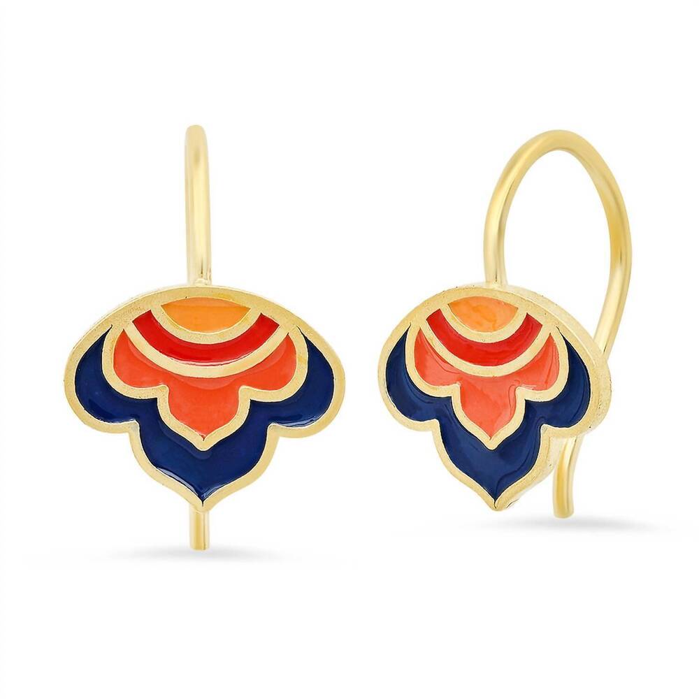 NEW JESSICA ELLIOT women's enameled lotus ear wire earrings in vermeil/reds